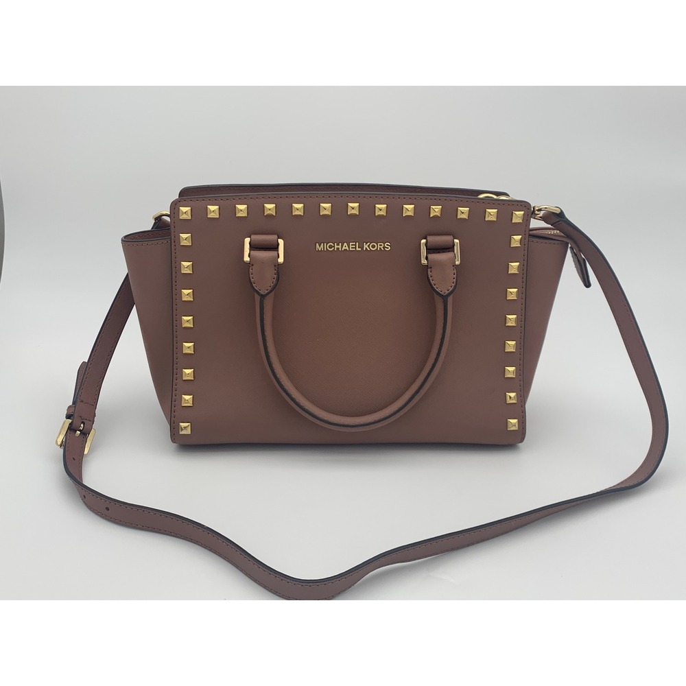Michael Kors Selma Medium Studded‎ Saffiano Leather Satchel Mauve Gold Hardware